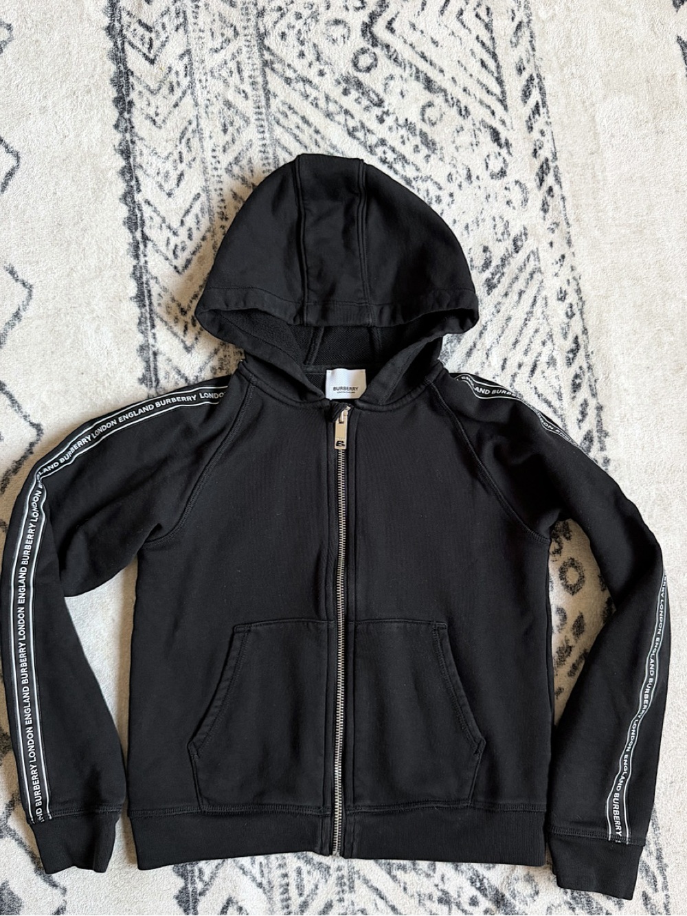 Burberry boys logo full zip hoodie jacket black white sz 10